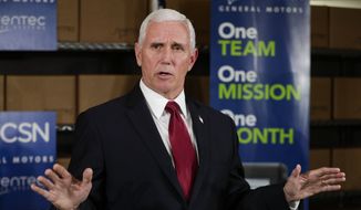 Vice President Mike Pence takes questions following a visit to the General Motors/Ventec ventilator production facility in Kokomo, Ind., Thursday, April 30, 2020. (AP Photo/Michael Conroy) ** FILE **