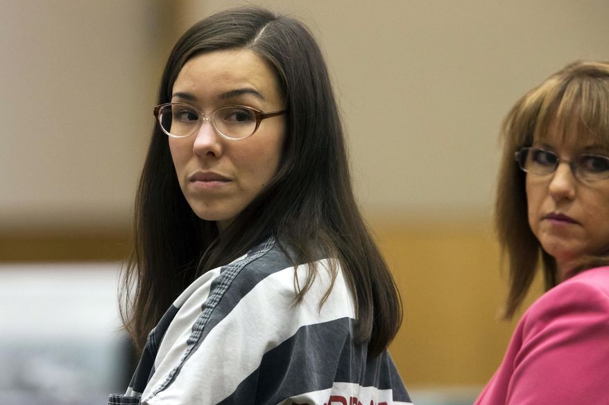 In this April 13, 2015, file photo, Jodi Arias, left, looks on next to her attorney, Jennifer Willmott, during her sentencing in Maricopa County Superior Court in Phoenix. (Mark Henle/The Arizona Republic via AP, Pool, File)