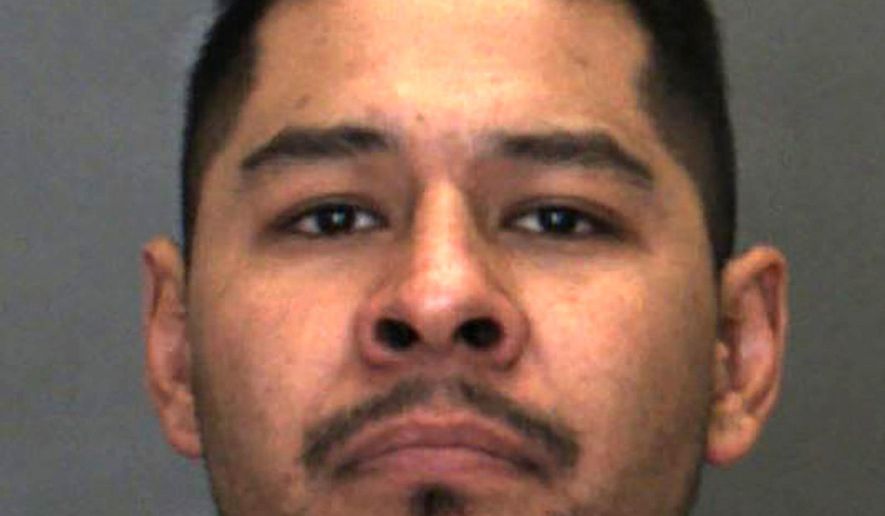 This undated photo provided by the San Bernardino County Sheriff's Department shows Louis Gabriel Lucero, 35. Authorities are seeking Lucero, who is considered armed and dangerous who is accused of killing his girlfriend and her two young sons Wednesday, April 29, 2020, and leaving their bodies in the desert in San Bernardino County. Someone off-roading discovered them in the evening on Wednesday according to the San Bernardino County Sheriff's Department. (San Bernardino County Sheriff's Department via AP)