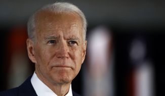 In this March 10, 2020, photo, Democratic presidential candidate former Vice President Joe Biden speaks to members of the press at the National Constitution Center in Philadelphia. (AP Photo/Matt Rourke) **FILE**