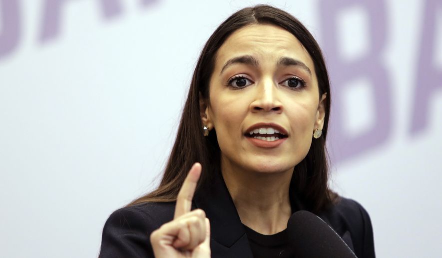 U.S. Rep. Alexandria Ocasio-Cortez, D-N.Y. speaks during a news conference, Friday, May 1, 2020, in the Bronx borough of New York. (AP Photo/Frank Franklin II) ** FILE **