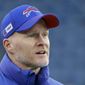 FILE - In this Dec. 21, 2019, file photo, Buffalo Bills head coach Sean McDermott watches his team warm up before an NFL football game in Foxborough, Mass. The 2020 NFL Draft is April 23-25. (AP Photo/Steven Senne, File)