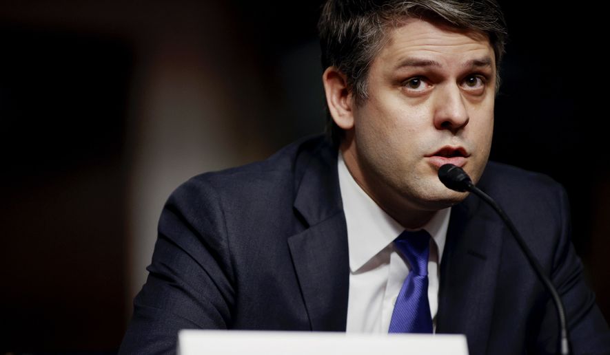 Justin Walker testifies before a Senate Judiciary Committee hearing on his nomination to be a U.S. circuit judge for the District of Columbia Circuit on Capitol Hill in Washington, Wednesday, May 6, 2020. (Jonathan Ernst/Pool Photo via AP)