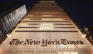In this Oct. 21, 2009, photo, The New York Times building is shown in New York City. (AP Photo/Mark Lennihan) **FILE**