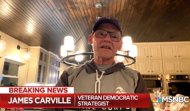 Political strategist James Carville discusses the 2020 U.S. presidential election and the Trump administration, May 6, 2020. (Image: MSNBC video screenshot) 