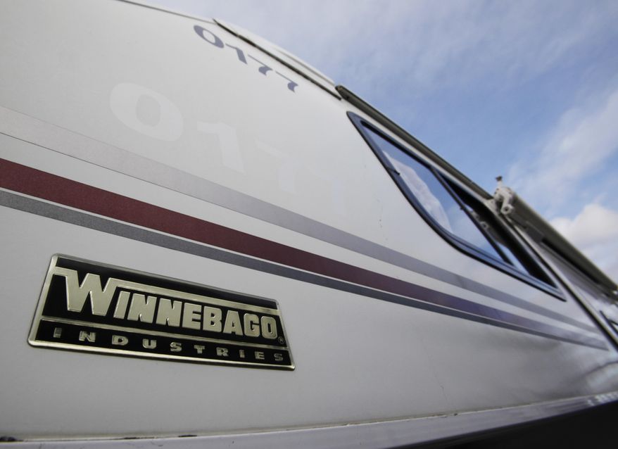 FILE - This Dec. 16, 2009 file photo shows Winnebago recreational vehicles in San Jose, Calif.  Smaller stocks may finally be wresting some of investors’ attention away from the huge companies that have so dominated the market for years.Even before the coronavirus crisis sent markets spiraling, investors kept piling into bigger companies at the expense of smaller ones. In the last couple weeks of April 2020, smaller companies like Winnebago, Big Lots and Supercuts-owner Regis have all shot higher more quickly than their bigger rivals.  (AP Photo/Paul Sakuma, File)