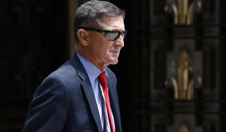 In this Monday, June 24, 2019, photo, Michael Flynn, President Donald Trump&#39;s former national security adviser, departs a federal courthouse after a hearing in Washington. (AP Photo/Patrick Semansky) ** FILE **