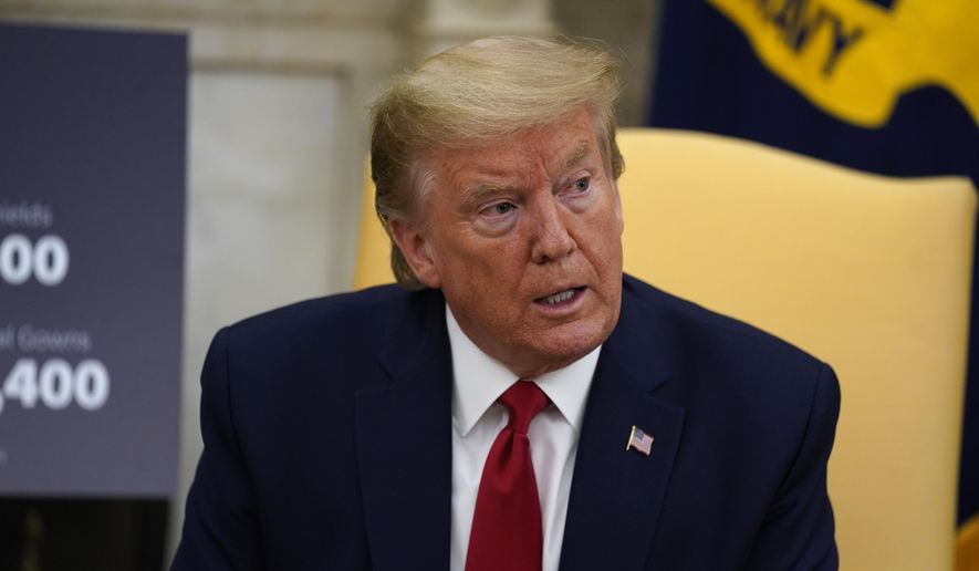 President Donald Trump speaks during a meeting about the coronavirus response with Gov. Greg Abbott, R-Texas, in the Oval Office of the White House, Thursday, May 7, 2020, in Washington. (AP Photo/Evan Vucci)
