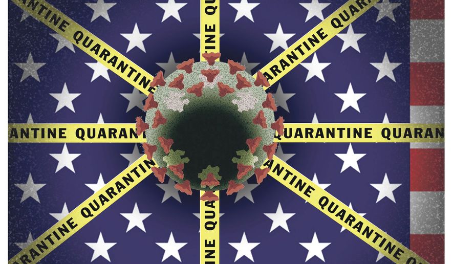 Illustration on the pandemic's threats to U. S. Federalism by Alexander Hunter/The Washington Times