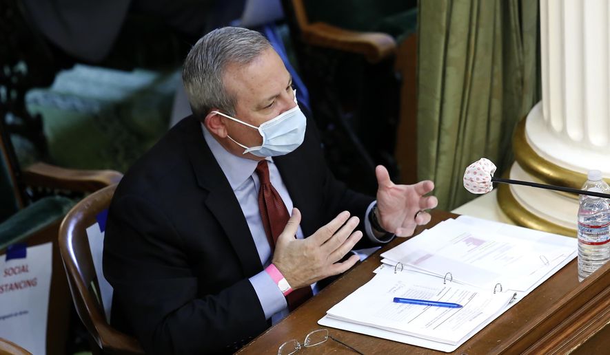 Mark Ghilarducci, director of the governor's Office of Emergency Services, discusses the state's purchase of protective equipment to battle the coronavirus, during an oversight hearing in Sacramento, Calif., Monday, May 11, 2020. Members of the Assembly Accountability & Administrative Review Committee were looking into the state's rush to purchase items like masks and what changes should be made to the procurement process after several deals went bad. (AP Photo/Rich Pedroncelli)