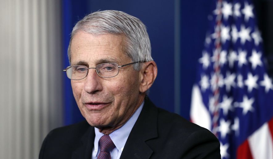 In this April 22, 2020, file photo, Dr. Anthony Fauci, director of the National Institute of Allergy and Infectious Diseases, speaks about the new coronavirus in the James Brady Press Briefing Room of the White House, in Washington. (AP Photo/Alex Brandon) ** FILE **