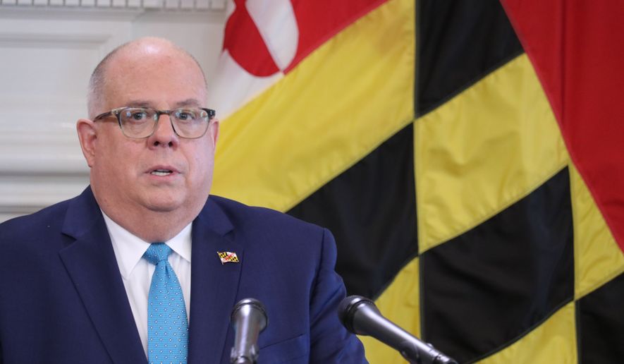 Maryland Gov. Larry Hogan speaks at a news conference in Annapolis, Md., Wednesday, May 13, 2020. Maryland residents will no longer be required to stay at home, but they will be strongly advised to continue to do so, especially if they are older and more vulnerable to the coronavirus, Hogan said Wednesday as he announced a statewide order that will take effect later this week. (AP Photo/Brian Witte) **FILE**