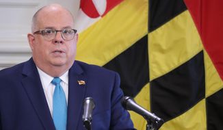 Maryland Gov. Larry Hogan speaks at a news conference in Annapolis, Md., Wednesday, May 13, 2020. Maryland residents will no longer be required to stay at home, but they will be strongly advised to continue to do so, especially if they are older and more vulnerable to the coronavirus, Hogan said Wednesday as he announced a statewide order that will take effect later this week. (AP Photo/Brian Witte)