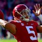 Quarterback Taulia Tagovailoa transferred to Maryland last week two seasons after his older brother Tua played for Mike Locksley at Alabama. (ASSOCIATED PRESS)