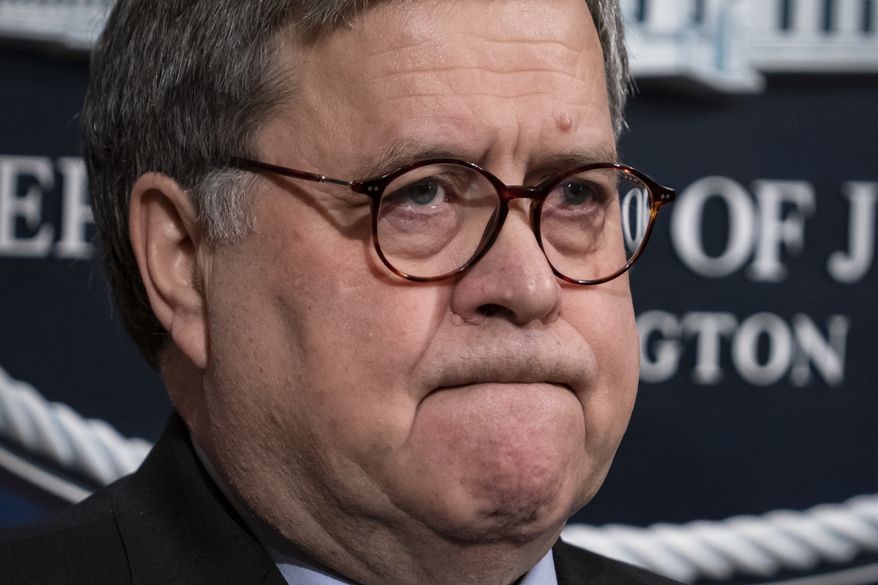 In this Jan. 13, 2020, file photo Attorney General William Barr speaks to reporters at the Justice Department in Washington. (AP Photo/J. Scott Applewhite, File)