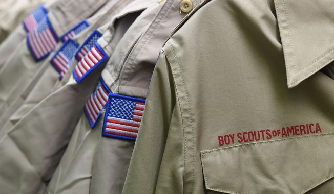 In this Feb. 18, 2020, file photo, Boy Scouts of America uniforms are displayed in the retail store at the headquarters for the French Creek Council of the Boy Scouts of America in Summit Township, Pa.  (Christopher Millette/Erie Times-News via AP, File)  **FILE**