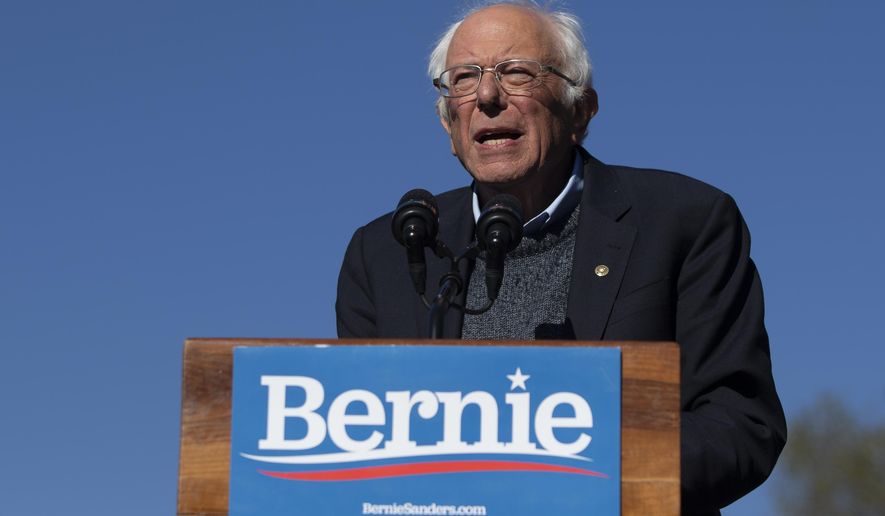 FILE - In this Oct. 19, 2019 file photo, Democratic presidential candidate Sen. Bernie Sanders, I-Vt., speaks to supporters during a rally in New York. A federal appeals court gave the green light Tuesday, May 19, 2020 to New York state’s June 23 Democratic presidential primary. The 2nd U.S. Circuit Court of Appeals agreed with a lower court judge who ruled two weeks ago that the primary must include the contest over the state’s objections. (AP Photo/Eduardo Munoz Alvarez)