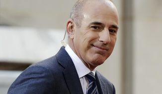 FILE - In this April 21, 2016, file photo, Matt Lauer, co-host of the NBC &amp;quot;Today&amp;quot; television program, appears on set in Rockefeller Plaza, in New York. Matt Lauer accused author Ronan Farrow on Tuesday, May 19, 2020 of shoddy and biased journalism in his book “Catch and Kill” that included what Lauer says is a false accusation that the former “Today” show host raped a co-worker. (AP Photo/Richard Drew, File)