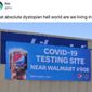 A photo showing the Pepsi and Walmart logos on a banner promoting a COVID-19 testing site in Orlando sparked backlash Wednesday after some critics deemed it dystopian. (Screengrab via Twitter/@Firr)