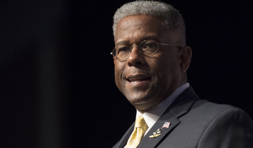In this Thursday, June 19, 2014, file photo, former congressman and retired Lt. Col. Allen West speaks during Faith and Freedom Coalition&#39;s Road to Majority event in Washington. West was injured in a motorcycle crash Saturday, May 23, 2020, in Texas. (AP Photo/Molly Riley, File)