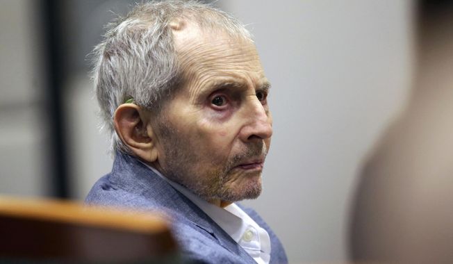 FILE - In this March 10, 2020, file photo, real estate heir Robert Durst looks over during his murder trial in Los Angeles. The California murder trial of real estate heir Durst is likely to move to a new venue this summer, depending on how a judge rules on a defense motion for a mistrial. The case against the 77-year-old scion of one of New York’s wealthiest real estate dynasties is expected to move to the Inglewood courthouse from Los Angeles, The Daily Breeze reported Friday, May 22. (AP Photo/Alex Gallardo, Pool, File)