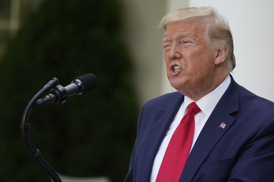 President Donald Trump speaks at an event on protecting seniors with diabetes in the Rose Garden White House, Tuesday, May 26, 2020, in Washington. (AP Photo/Evan Vucci)