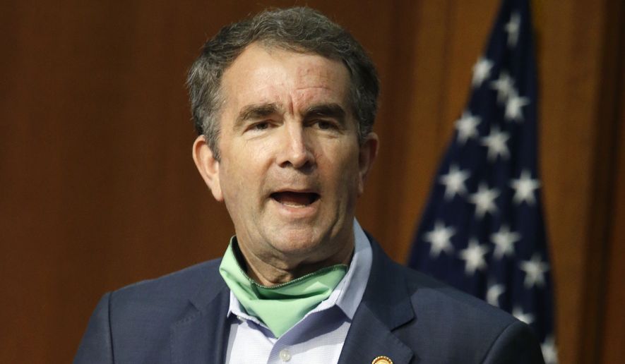 Virginia Gov. Ralph Northam speaks during the COVID-19 press briefing inside the Patrick Henry Building in Richmond, Va., Tuesday, May 26, 2020. (Bob Brown/Richmond Times-Dispatch via AP) **FILE**