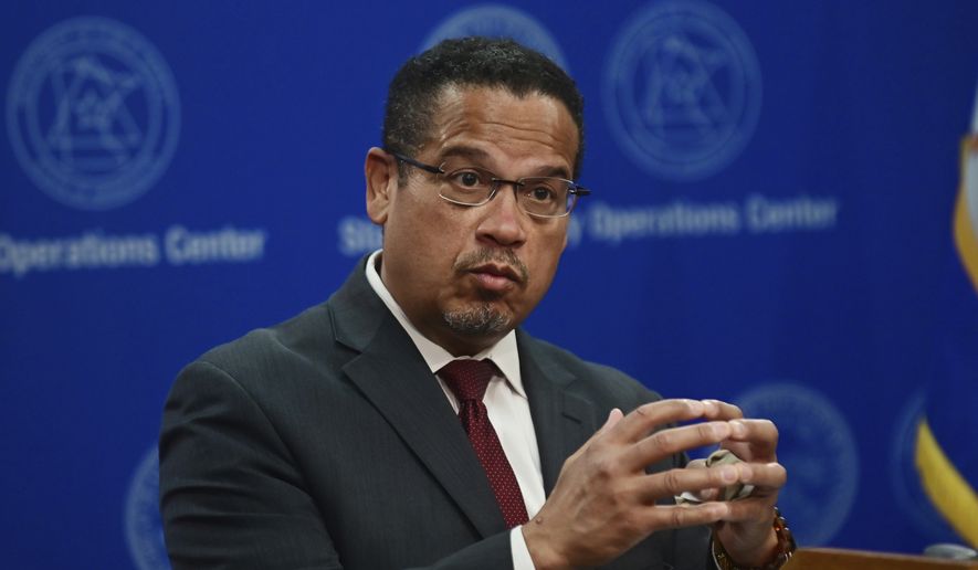 Minnesota Attorney General Keith Ellison answers questions about the investigation into the death of George Floyd, who died Monday while in the custody of Minneapolis police officers, during a news conference in St. Paul, Minn., Wednesday, May 27, 2020. (John Autey/Pioneer Press via AP, Pool) ** FILE **
