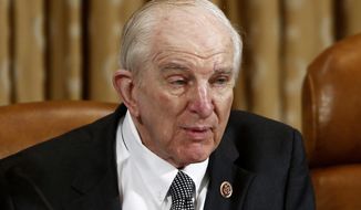 In this June 4, 2013, file photo, Rep. Sam Johnson, R-Texas, speaks on Capitol Hill in Washington. Former Texas Rep. Johnson, a military pilot who spent years at a prisoner of war in Vietnam before serving more than two decades in Congress, died Wednesday, May 27, 2020, at age 89. (AP Photo/Charles Dharapak, File) **FILE**