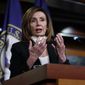 House Speaker Nancy Pelosi of Calif., speaks during a news conference on Capitol Hill in Washington, Thursday, May 28, 2020. (AP Photo/Carolyn Kaster) ** FILE **