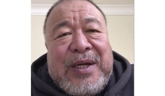 In this image made from a Skype video interview with Chinese artist dissident Ai Weiwei comments on the recent security law planned for Hong kong from a location in Cambridge, England, Wednesday, May 27, 2020. Ai Weiwei believes the newly passed national security law for Hong Kong augurs the end for the semi-autonomous city. (AP Photo/Park Juwon)