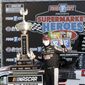 Brad Keselowski (2) celebrates after winning a NASCAR Cup Series auto race at Bristol Motor Speedway Saturday, May 30, 2020, in Bristol, Tenn. (AP Photo/Mark Humphrey)