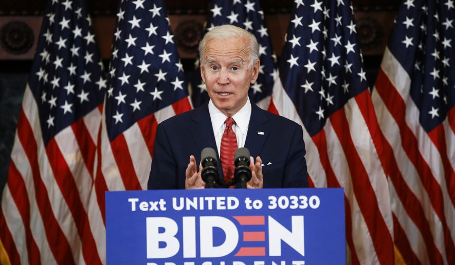 Democratic presidential candidate, former Vice President Joe Biden speaks in Philadelphia, Tuesday, June 2, 2020. (AP Photo/Matt Rourke)