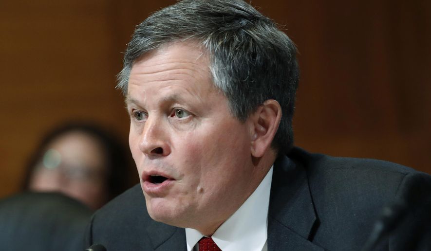 In this May 10, 2018, file photo, Sen. Steve Daines, R-Mont., asks a question during a Senate Appropriations subcommittee hearing on Capitol Hill in Washington. (AP Photo/Jacquelyn Martin, File)
