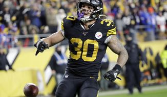FILE - In this Dec. 15, 2019, file photo, Pittsburgh Steelers running back James Conner (30) plays during the second half of an NFL football game against the Buffalo Bills in Pittsburgh. Conner stressed he&#39;s not concerned about his future as he enters the final year of his contract. The team declined to offer him an extension following three seasons in which he has struggled to stay healthy. &amp;quot;That&#39;s the game,&amp;quot; Conner said.(AP Photo/Don Wright, File)
