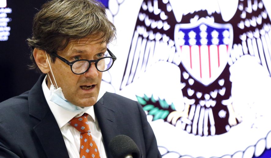 State Health Officer Dr. Thomas Hobbs speaks at a Senate hearing on healthcare, Tuesday, May 12, 2020, at the Capitol in Jackson, Miss. He outlined Mississippi COVID-19 cases and deaths by race and ethnicity, and presented a CARES Act funding request before the lawmakers who are members from the Senate Medicaid and Public Health and Welfare committees. The legislators also heard from a number of healthcare professionals on issues pertaining to COVID-19 and the CARES Act. (AP Photo/Rogelio V. Solis)