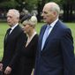 Cindy McCain, wife of late Sen. John McCain, R-Ariz., with Secretary of Defense James Mattis, left, and White House Chief of Staff John Kelly, depart after laying a ceremonial wreath honoring all whose lives were lost during the Vietnam War at at the Vietnam Veterans Memorial in Washington, Saturday, Sept. 1, 2018. (Mary F. Calvert/Pool photo via AP)