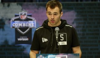 FILE - In this Feb. 25, 2020, file photo, Georgia quarterback Jake Fromm speaks during a press conference at the NFL football scouting combine in Indianapolis. Buffalo Bills rookie quarterback Jake Fromm apologized for using the phrase &amp;quot;elite white people&amp;quot; in a text conversation from more than a year ago, and posted on social media early Thursday morning, June 4, 2020. The former Georgia starter posted his apology on his Twitter account, in which he wrote: &amp;quot;I&#x27;m truly sorry for my words and actions and humbly ask for forgiveness.&amp;quot; (AP Photo/Michael Conroy, File)