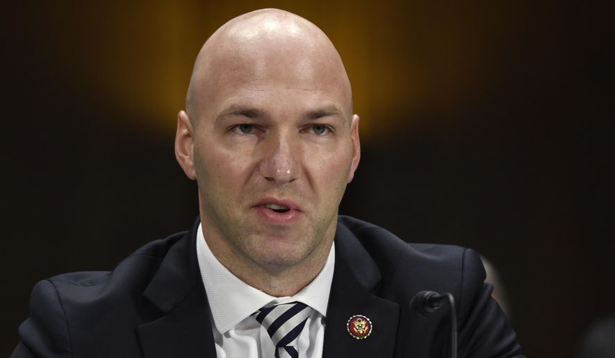 In this Tuesday, Feb. 11, 2020, photo, Rep. Anthony Gonzalez, R-Ohio, speaks during a Senate Commerce subcommittee hearing on Capitol Hill in Washington, on intercollegiate athlete compensation. (AP Photo/Susan Walsh) ** FILE **