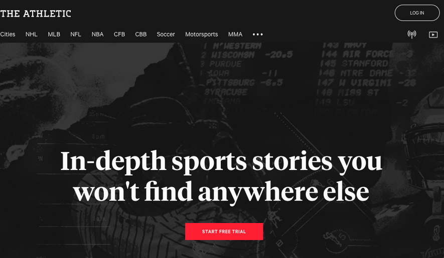 Screen capture from TheAthletic.com, taken June 5, 2020. The sports-news website announced it was laying off 46 employees, 8% of its staff.