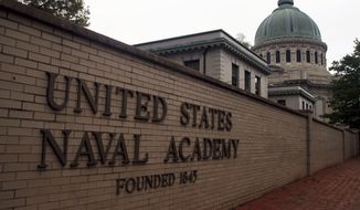 This May 10, 2007, photo shows the U.S. Naval Academy in Annapolis, Md. In the fall semester for the 2020-2021 academic year, the USNA has an agreement with neighboring St. John&#39;s College to put up some midshipmen in the dormitories on the St. John&#39;s campus. St. John&#39;s College students will not be on campus in the fall as a measure to prevent coronavirus transmission. (AP Photo/Kathleen Lange) **FILE**