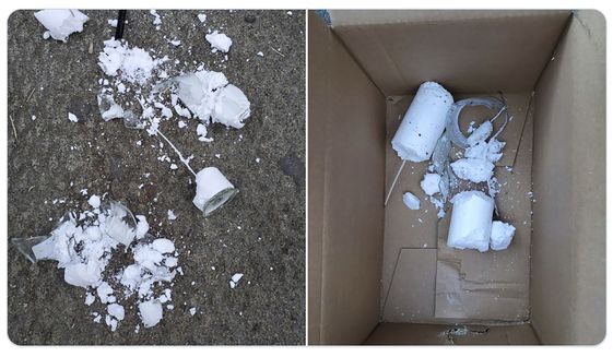 This combination of photos provided by the Seattle Police Department shows projectiles they say were thrown at them during George Floyd protests Saturday, June 6, 2020, in Seattle. (Seattle Police Department via AP)