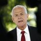 White House trade adviser Peter Navarro speaks during a television interview outside the White House, Monday, June 8, 2020, in Washington. (AP Photo/Patrick Semansky) **FILE**