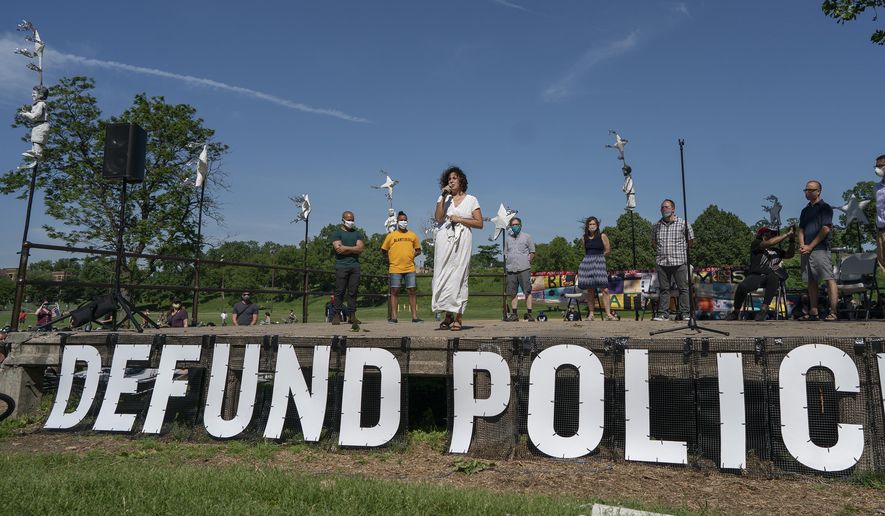 Alondra Cano, a City Council member, speaks during &amp;quot;The Path Forward&amp;quot; meeting at Powderhorn Park on Sunday, June 7, 2020, in Minneapolis. The focus of the meeting was the defunding of the Minneapolis Police Department. (Jerry Holt/Star Tribune via AP)