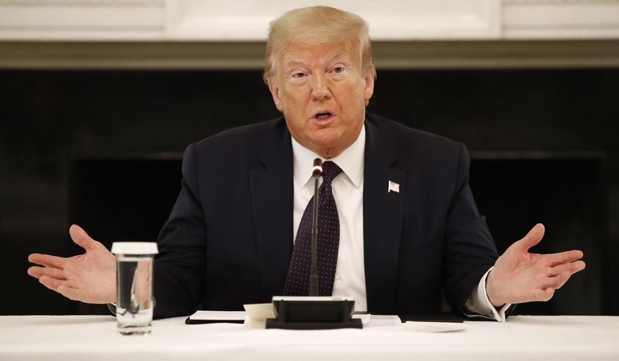 President Donald Trump speaks during a roundtable discussion with law enforcement officials, Monday, June 8, 2020, at the White House in Washington. (AP Photo/Patrick Semansky)