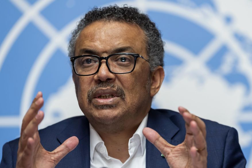 In this March 14, 2019, file photo Tedros Adhanom Ghebreyesus, director-general of the World Health Organization (WHO), speaks at the European headquarters of the United Nations in Geneva, Switzerland. (Martial Trezzini/Keystone via AP) ** FILE **