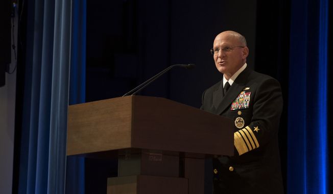 In this file photo, Chief of Naval Operations (CNO) Adm. Mike Gilday delivers remarks during the retirement ceremony in honor of Steffanie B. Easter, director of Navy Staff. 
(U.S. Navy photo by Mass Communication Specialist 1st Class Raymond D. Diaz III/Released) **FILE**