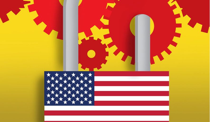 Illustration on decoupling from China by Linas Garsys/The Washington Times