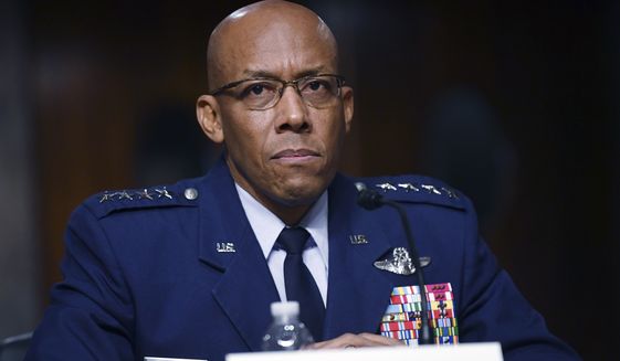 In this May 7, 2020, file photo Charles Q. Brown, Jr., nominated for reappointment to the grade of General and to Chief of Staff of the U.S. Air Force, testifies during a Senate Armed Services Committee nominations hearing on Capitol Hill in Washington. The Senate on Tuesday, June 9, unanimously confirmed Gen. Charles Brown Jr. as chief of staff of the U.S. Air Force, making him the first black officer to lead one of the nation&#39;s military services. (Kevin Dietsch/Pool via AP, File) **FILE**