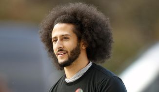 In this Nov. 16, 2019, photo, free agent quarterback Colin Kaepernick arrives for a workout for NFL football scouts and media in Riverdale, Ga. Kaepernick has been a leader in the fight for social justice by people of color not just in the football world or the sports world. Recent developments have raised his profile and, more significantly, reminded many of the sacrifices he has made while protesting social injustice and police brutality. (AP Photo/Todd Kirkland) **FILE**